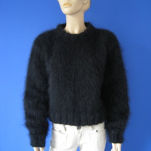 New Black Crew Neck Hand Knitted Jumper With Fluffy Mohair