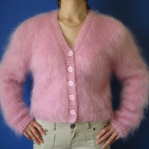 New HAND KNITTED Fluffy Pink Mohair Bolero