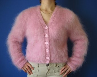 New HAND KNITTED Pink Mohair Bolero