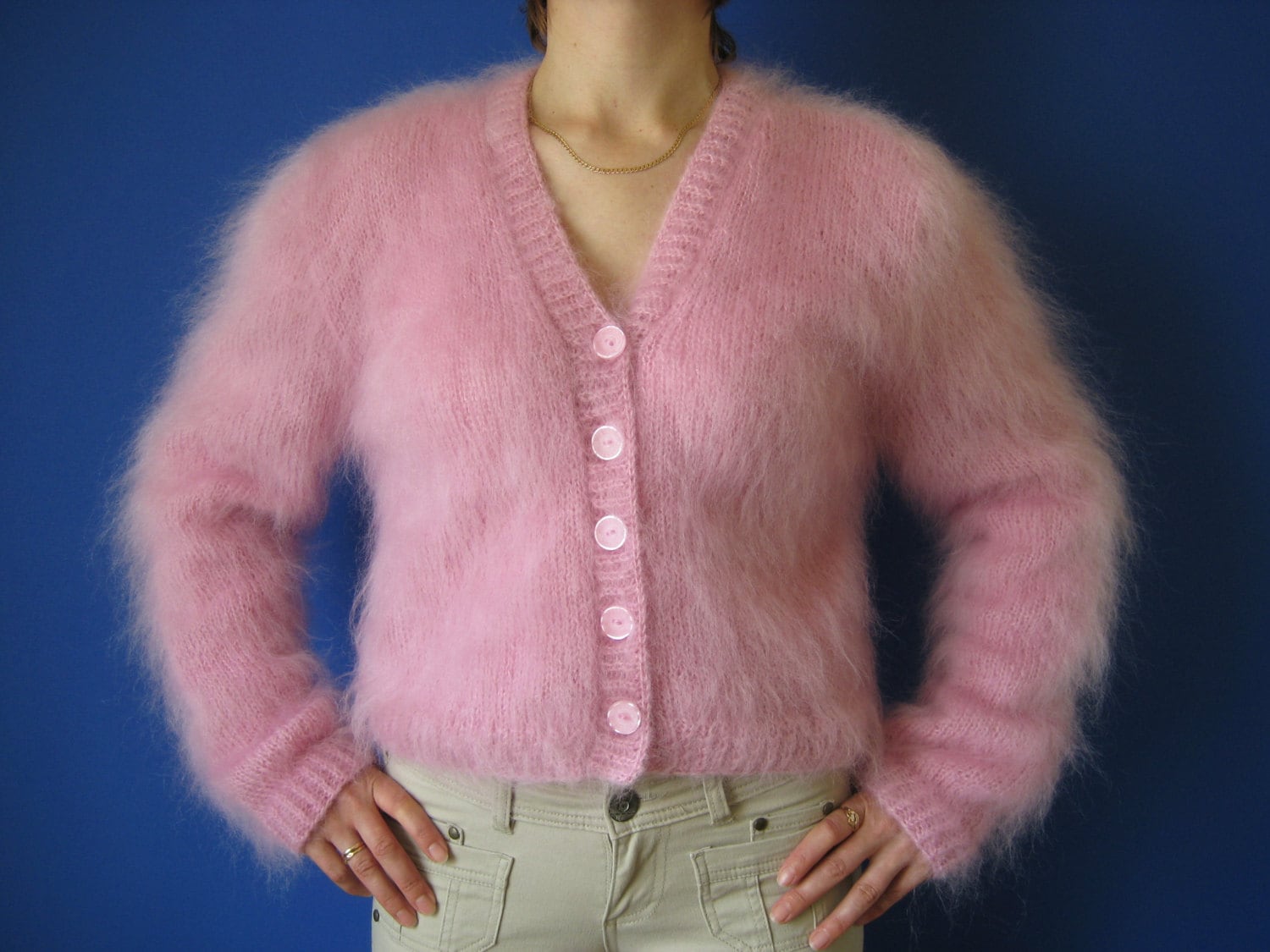 New HAND KNITTED Fluffy Pink Mohair Bolero
