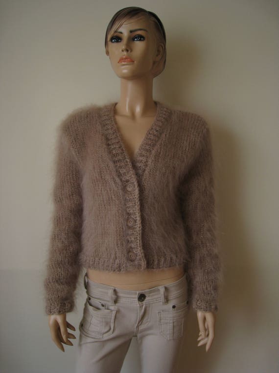 handknitted Red mohair bolero sgrug sweater soft nice size S M L XL Made to order