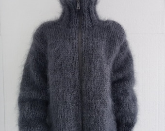 Made To Order ! New Hand Knitted Fluffy MOHAIR Zip CARDIGAN