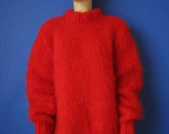 Made To Order ! New HAND KNITTED Red MOHAIR Sweater