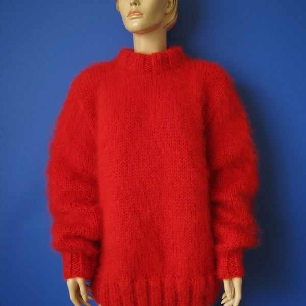 Made To Order ! New HAND KNITTED Red MOHAIR Sweater