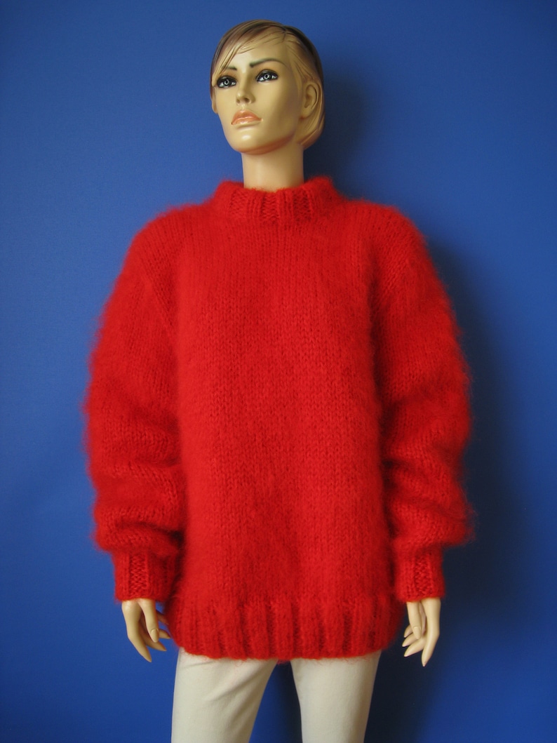 Made To Order New HAND KNITTED Red MOHAIR Sweater image 1