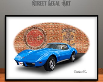 1976 Corvette Stingray Muscle Car Art Print, Garage Décor