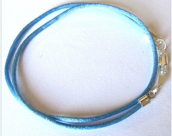 25 to 40 inch Denim Blue Necklace Cord.  Blue Satin  2mm necklace Cord, Bridesmaid Necklace cord, Gold, Silver,  brass Clasp, Custom