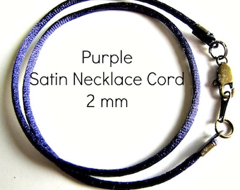 6 to 24 inch, Purple Necklace Cord, Purple Choker, Satin Cord, Charm Cord, Jewelry Accessory, Silver, Gold, Ant. Brass Lobster. Custom