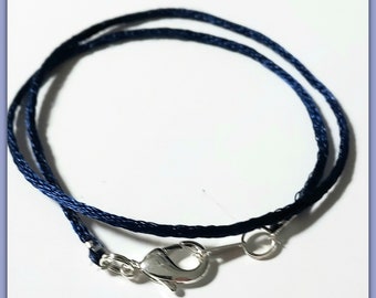 6  to 24 inch 1mm Navy Satinique Necklace Cord, Choker necklace, Charm Cord, Jewelry Cord, Small Silver Lobster Claw Clasp, Custom, Unisex.