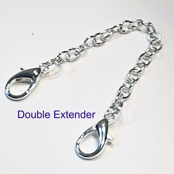 2to 6 inch Silver plated Double Extender chain,  14 mm Small Lobster both ends, soldered links, Anklet, Necklace, Bracelet extender