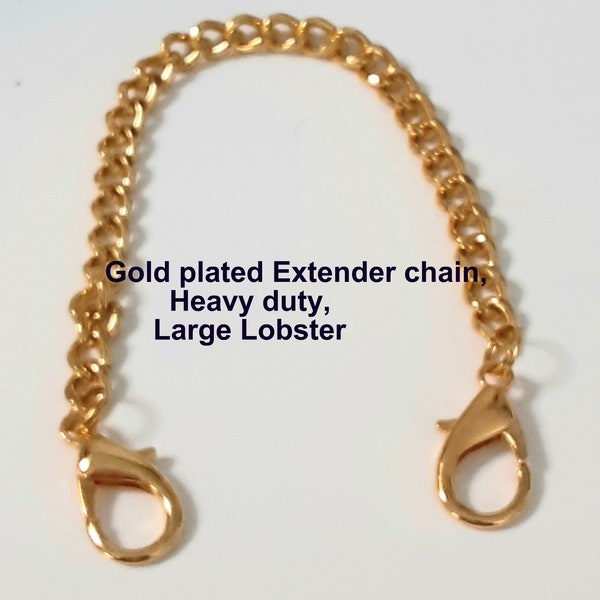 Large  18 mm Gold plated  Lobster, 2 to 6 inch Heavy Extender Chain, Double clasp extender, Ankle, Bracelet, Necklace Extender, Body Jewelry