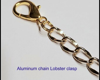 4,5,6 inch Aluminum  Extender Chain 4.5 x 8 mm Gold plated Curb Chain, large Lobster, nice  light wt.