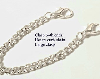 Silver Plated Double  18 mm Clasp Extender: Anklet, Bracelet, Necklace (2-6.5 inch