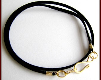 12 to 24 inch Black Faux Suede  Necklace Cord, Choker, Gold Designer Hook Clasp, Pendant Cord, Charm Cord, Jewelry Accessory