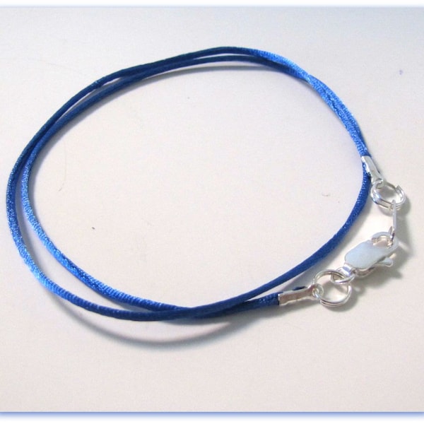 10 to 24 inch Royal Blue Satinique Necklace Cord, Pendant cord, Choker necklace, 1 mm Satin Charm Cord, Thin Blue Cord, Lobster Clasp