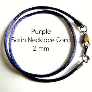 10 to 24 inch Purple Necklace Cord, Satin Cord, Choker 2mm Purple Pendant Cord, Charm Cord,  Purple Choker, Satin Choker, Lobster Claw