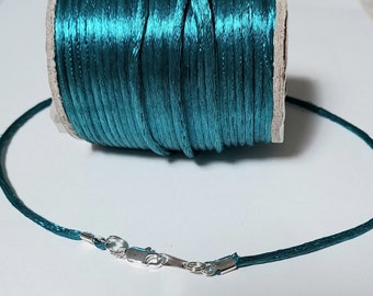 Teal Necklace Cord 25 to 40 inch, Pendant Cord, Charm Cord, Satinique cord,Silver, gold or Antique Brass Lobster Clasp, Jewelry Cord, Custom
