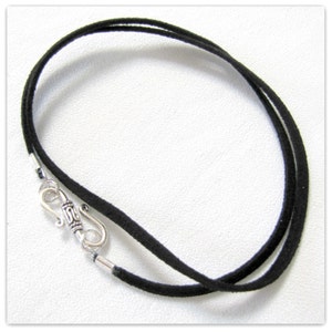 12 to 24 inch Black Necklace Cord,  Pendant Cord, Charm cord, Choker, Jewelry cord,  Faux Suede Cord,  Fancy Designer Pewter S Hook Clasp