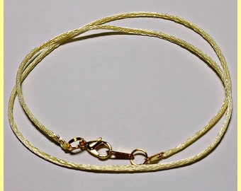 6 to 24 inch  Satinique 1 mm  Cream (yellowish)  finished Necklace Cord. Gold plated Petite clasp, Delicate, **Very Small Lobster clasp.