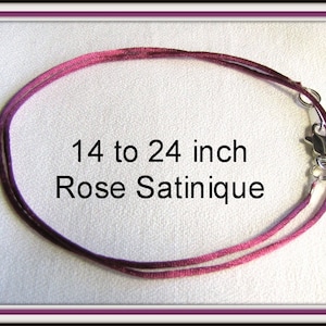 6 to 24 inch, Rose Necklace Cord, 1mm Satin Pendant Cord,  Satin Choker, Satin Bridesmaid Cord,  Rose Cord, Custom,  Lobster Claw