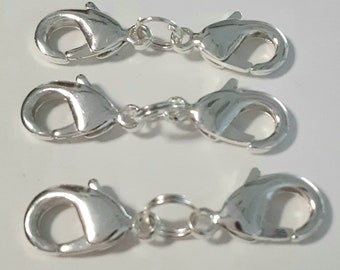 One set-3 pieces Small 14 mm Double Lobster Claws, Silver plated, Anklet, Bracelet, Necklace, Body Jewelry Extender.