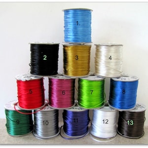 10 - 24 inch Silver Satin Double Necklace Cord, Choker Cord,  1 mm Satinique Cord, Blue, Green, Brown, Red, Rose, Cream, Gold, Black, Custom
