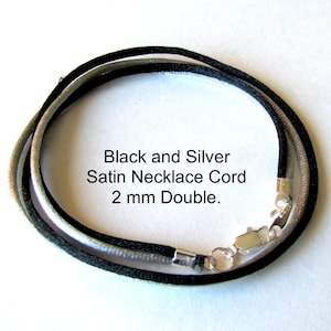 Double 10 to 24 inch Black and Silver Satin Necklace Cord,  Double 2 strand Choker, Pendant Cord, Jewelry Accessory,  2 mm Satin Cord