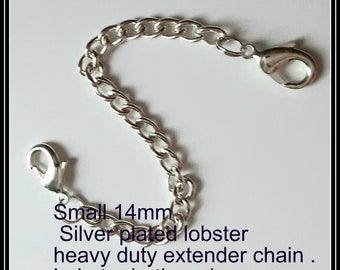 Silver Plated Extender Chain: Heavy Duty Double  14 mm Clasp (2 to 6 inch)