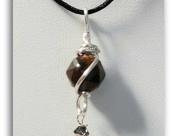 Tiger Eye  Gemstone  10 mm Bead Minnie wire wrapped pendant corded on 1 mm black Satin Cord. Non tarnish silver wire,Lobster claw clasp.