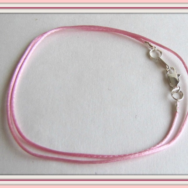 10 to 24 inch Satinique Pink Necklace Cord, Pink Satin Pendant Cord, Choker Necklace Cord, Pink Charm Cord, 1 mm Cord, Jewelry Accessory