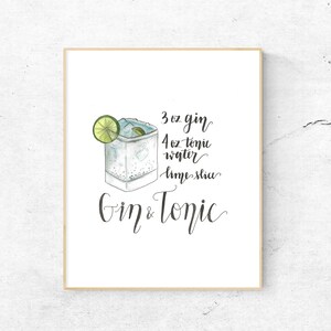 DIGITAL - Download istantaneo - 3 taglie (4x6, 5x7, 8x10) - Gin & Tonic Cocktail Recipe Recipe Acquerla