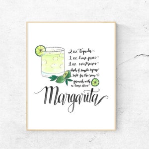 DIGITAL - Instant Download - 3 Sizes (4x6, 5x7, 8x10) - Classic Margarita Drink Recipe Watercolor