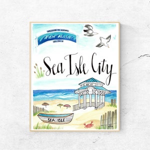DIGITAL - Sofortiger Download - Sea Isle City New Jersey NJ Watercolor City Icon - 8x10