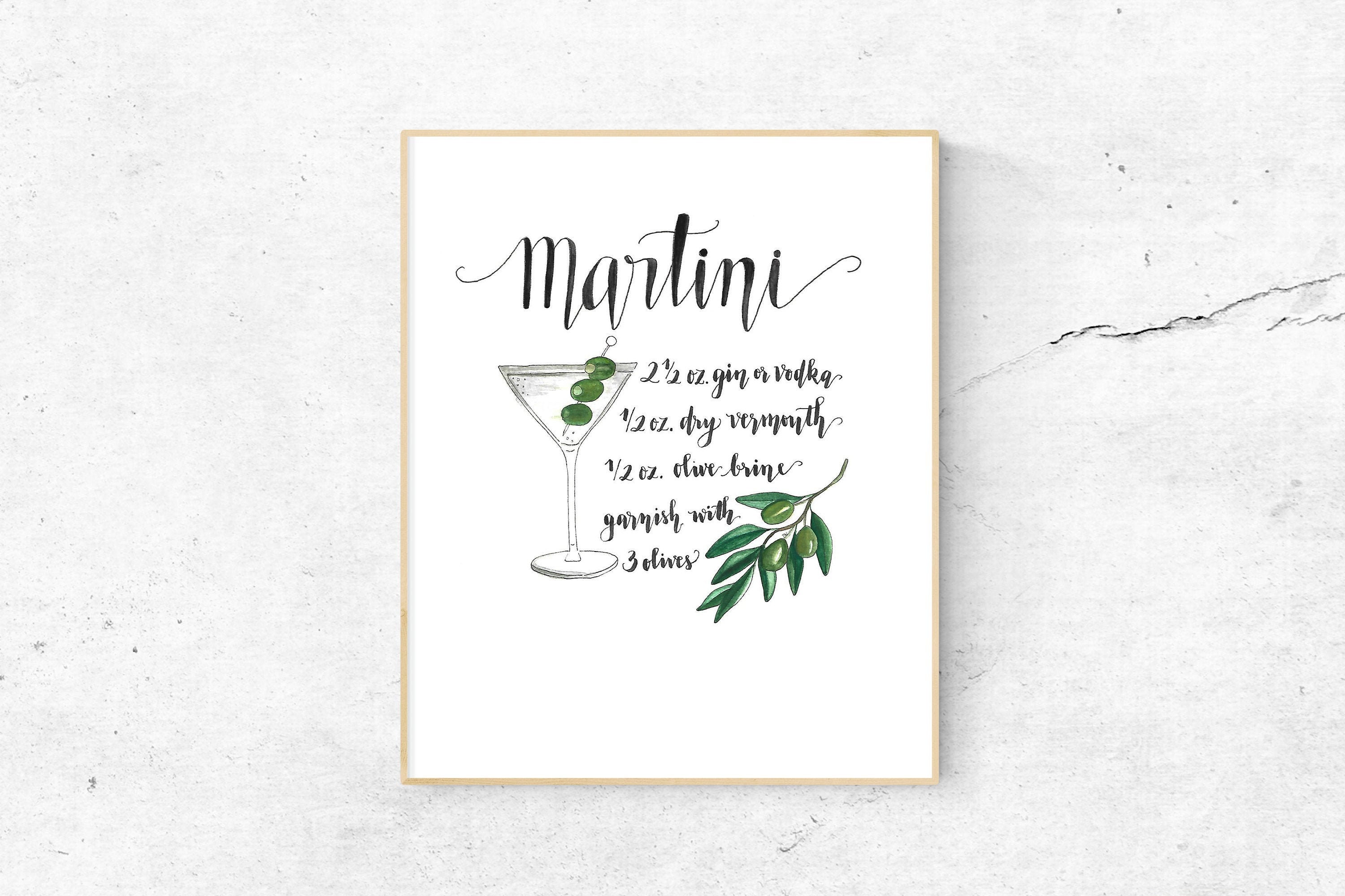 Original Martini Drink Recipe Watercolor 8x10 Etsy