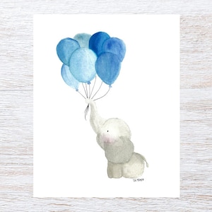 DIGITAL -  Instant Download -  Baby Elephant with Balloons - Watercolor Nursery 8x10&quot;