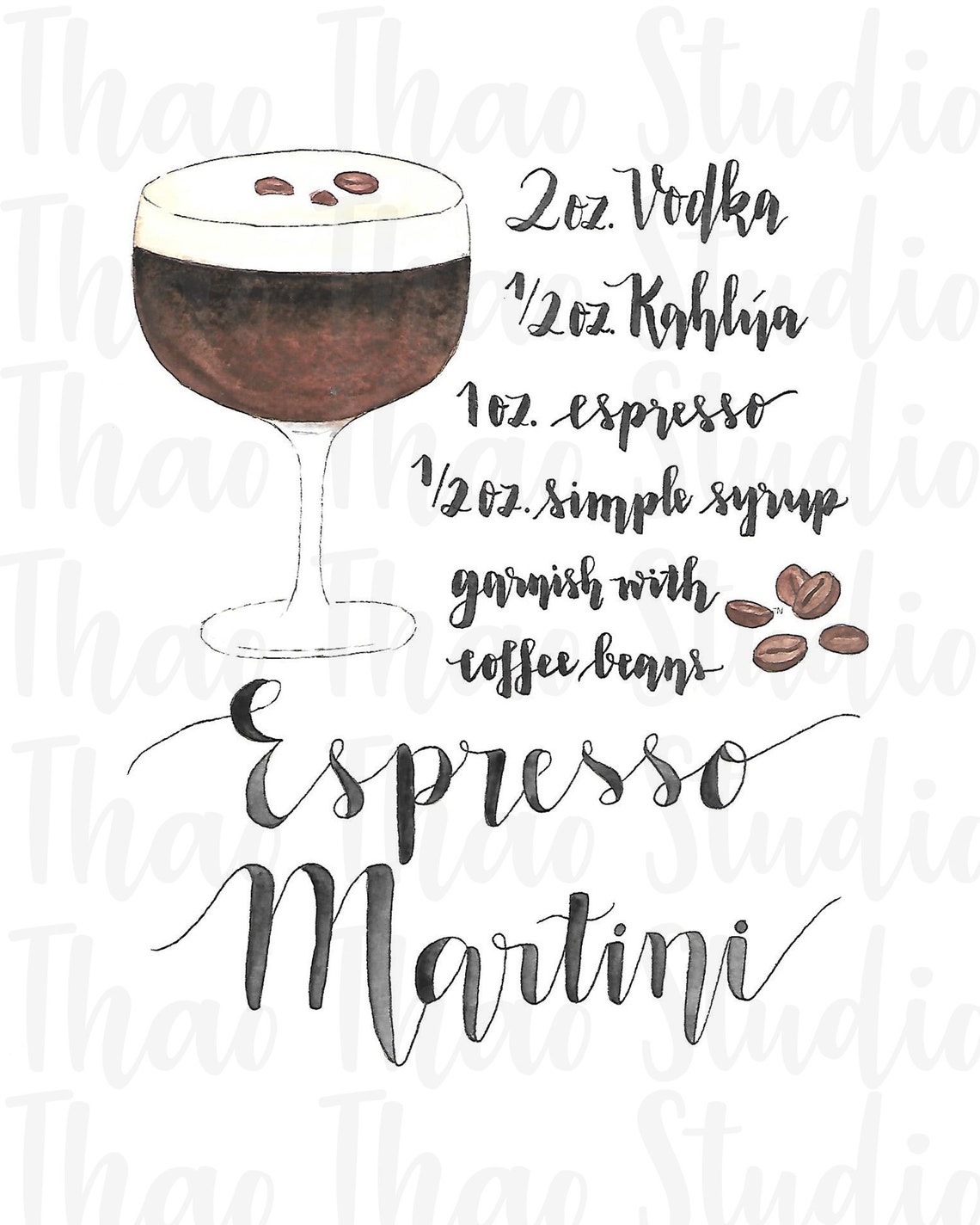 Digital Espresso Martini Drink Recipe Watercolor 8x10, 5x7, 4x6 Etsy