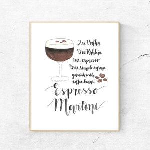 Original - Espresso Martini Drink Recipe Watercolor - 8x10