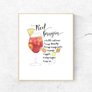DIGITAL - Download istantaneo - 3 dimensioni (4x6, 5x7, 8x10) - Red Sangria Drink Ricetta Acquerello