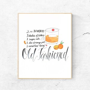 ORIGINAL -  Old Fashioned -  Drink Recipe Watercolor - 8x10