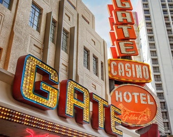 Las Vegas Casino, Golden Gate Sign, Hotel, Downtown Las Vegas, Photo, Travel Print, Hotel, Famous Casino, Las Vegas Art, Freemont Street