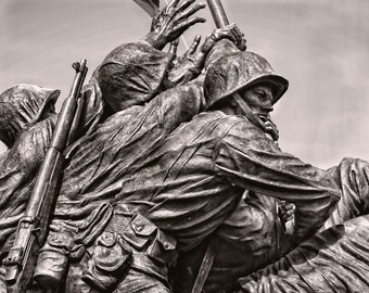 Iwo Jima Memorial, Photo on Canvas, Washington DC Art, Iwo Jima Decor, Bronze Statue Print, Black and White, War Memorial Photo