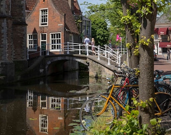 Netherlands Wall Art Photo, Wall Decor, Delft Print, Bridge and Canal, Holland Travel Print, Fine Art Photograph, Colorful, Architecture