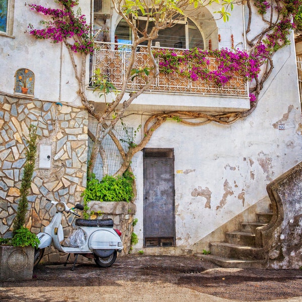 Italy Photography, Amalfi Coast, Positano Photograph, Vespa, Italian Art, Italian Wall Decor, Italian Wall Art, Travel Photo