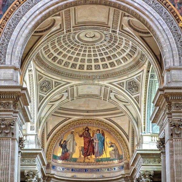 Paris photography, Paris Pantheon, Parisian Architecture, Interiors, Travel Print, Pantheon, Parisian Memories, Arches, Murals, French Decor