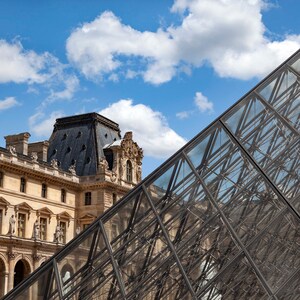 Paris Photography, Louvre Museum, Glass Pyramid, Paris Architecture, Paris Wall Art, Wall Decor, French Decor, Modern Architecture