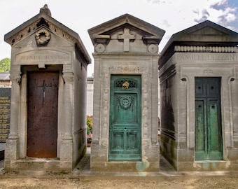 Paris photography, Pere Lachaise Cemetery Photograph, Paris, Mausoleums, Parisian Cemetery, Famous Tombs, French Wall Art, Parisian Memories