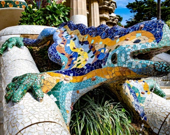 Barcelona Wall Decor, Ceramic Lizard Fountain, Wall Art, Park Güell Photograph, Gaudi Architecture, Modern Style, Antonio Gaudi Print