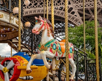 Paris Photography, Carousel, Eiffel Tower, Wall Art, Paris Decor, French Art, Multicolor, Horse, Parisian Memories, Children's Room Art