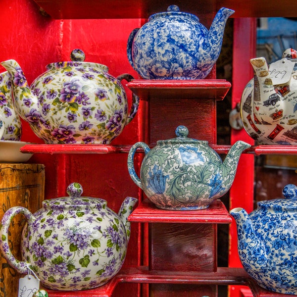 Kitchen Wall Decor, Kitchen Art, English Ceramics, China, Teapots, Floral Design, Fine Art Photography, Wall Decor, Still Life Photography