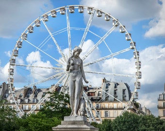 Paris Photographic Print, Tuileries Garden Ferris Wheel, Fine Art Photograph, Romantic Urban Paris, France